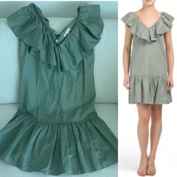 NEW Rebecca Taylor Sage Green Adriana Ruffle Dress Size 2 - Picture 1 of 4
